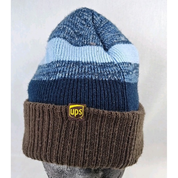 UPS United Parcel Service Delivery Driver Beanie Knit Hat Cap Blue Brown Logo